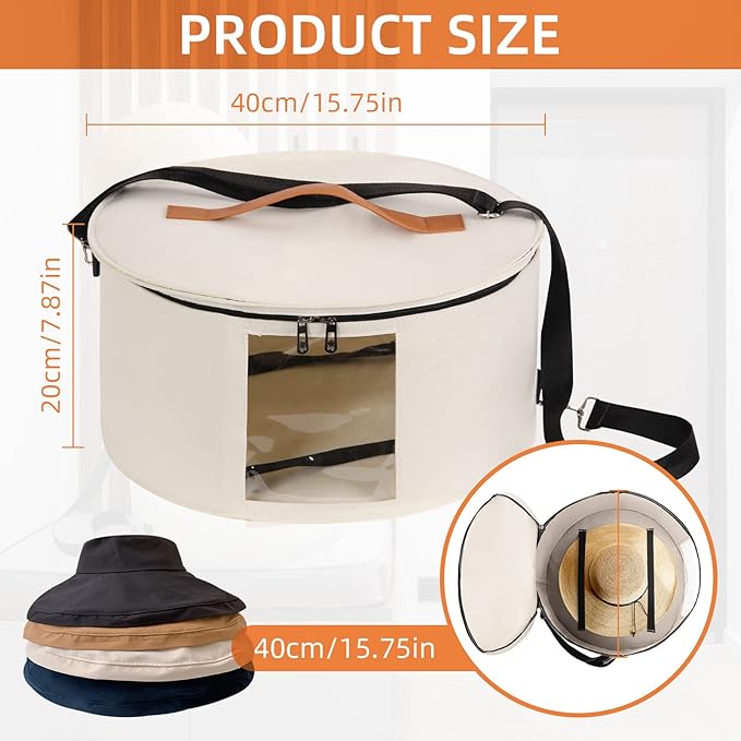 Hat Box Hat Storage Box 16'' x 8'' Travel Hat Box Hat Boxes with Lids Round Hat Boxes for Women Storage Hat Foldable Box for Travel Stuffed Animal Toy Storage Bin with Lid (White)