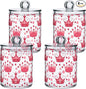 4 Pack Qtip Holder Dispenser Crown Pink Polka Dots Cotton Ball Swab Round Pads Floss Clear Bathroom Storage Containers Plastic Apothecary Jars with Lids