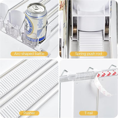 OTraki Drink Organizer for Fridge, 3 Rows Soda Can Drink Dispenser for Refrigerator Space-Saving Can Holders Dispenser with Automatic Pusher Glide and Adjustable Width, Hold up to 15 Cans, Clear