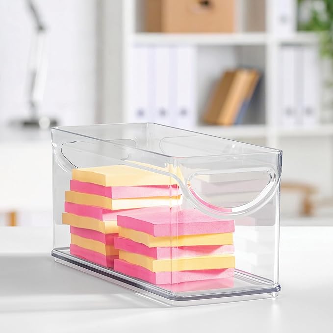iDesign Narrow Pantry Bin with Handles for Kitchen Cabinets or Fridge, Set of 4, Clear, Made in USA