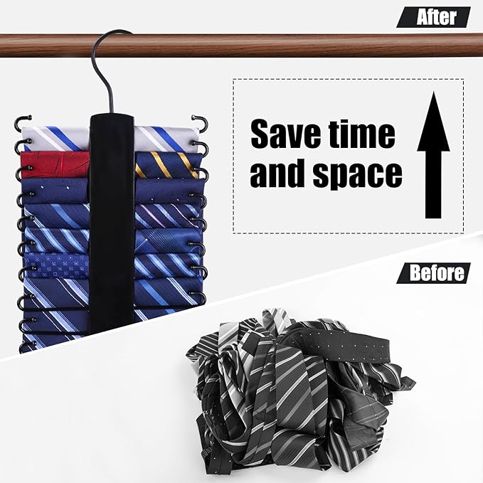 JOHOUSE Wooden Tie Rack, Tie Hanger Organizer for Men Closet 20 Hooks 360 Degree Rotating Hanging Space Saving Holder for Belt Scarf, Black