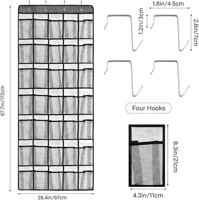 Over the Door Shoe Organizer with 35 Large Pockets Hanging Shoe Rack Storage Holder for Men Women Gray
