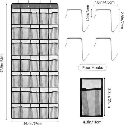 Over the Door Shoe Organizer with 35 Large Pockets Hanging Shoe Rack Storage Holder for Men Women Gray