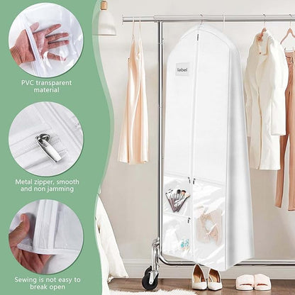 72" Long Wedding Dress Garment Bag Cover for Gowns Women with 10'' Gusseted Dress Bags 4 Pocket (White 1 Pack)