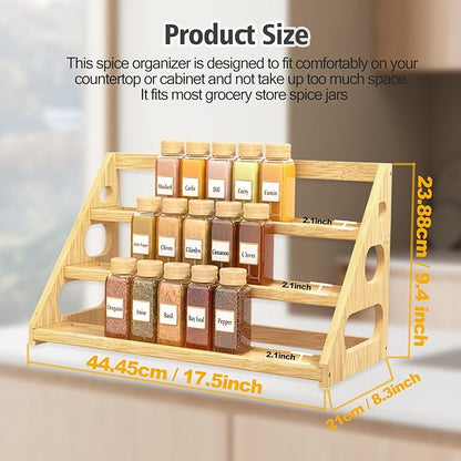 Premium Spice Rack - 3 Tier Bamboo Spice Rack Organizer - Spice Organization for Kitchen Cabinet/Countertop