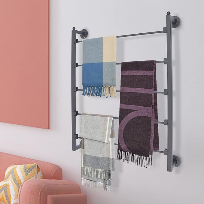 Wall Mounted Scarf Rack, 5-Tier Metal Scarves Towels Rack Wall Display Silk Ribbon Storage Organizer Black Hijab Hanger for Flower Shop Retail Store (Black)