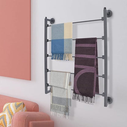Wall Mounted Scarf Rack, 5-Tier Metal Scarves Towels Rack Wall Display Silk Ribbon Storage Organizer Black Hijab Hanger for Flower Shop Retail Store (Black)