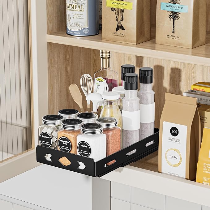 BOIVSHI Pull Out Spice Rack Organizer for Cabinet, Heavy Duty-Slide Out Spice Rack, Vertical Spice Rack for Kitchen Cabinet and Pantry (6.3''Wx10.5''Dx2.8''H, Metal Black)