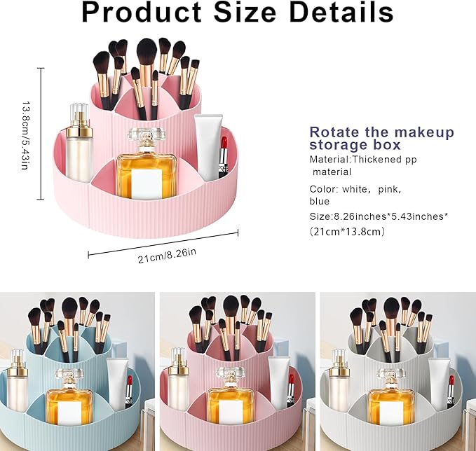DASITON 360° Rotating Makeup Brush Holder Organizer,Large Capacity Makeup Organizer Countertop,11 Slots Makeup Brush Holder,Cosmetic Organizer,Cosmetic Display Cases for Vanity,Desktop,Bathroom(Pink)