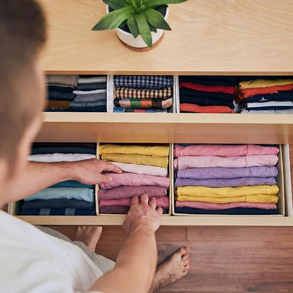 Soft Scarf Organizer for Drawer 3 Set Fabric Storage Bins with 6, 7, and 8 Compartments for Scarves and Accessories Non-damaging Flexible Storage for Home Organization (Beige)