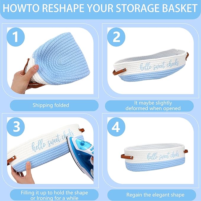 Hello Sweet Cheeks Bathroom Decoration Blue and White Cotton Rope Toilet Basket Toilet Paper Holder Basket Rustic Bathroom Organizer Farmhouse Home Decoration Organizing Small Baskets