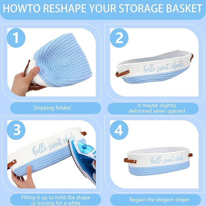 Hello Sweet Cheeks Bathroom Decoration Blue and White Cotton Rope Toilet Basket Toilet Paper Holder Basket Rustic Bathroom Organizer Farmhouse Home Decoration Organizing Small Baskets