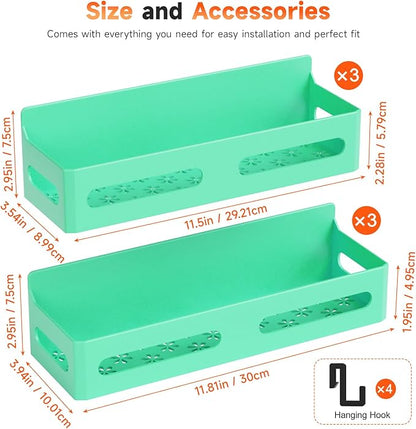 Sevenblue 4 Pack Strong Magnetic Spice Rack for Refrigerator, Multipurpose Magnetic Shelf for Fridge with 4 Hooks for kitchen and Bathroom Organization, Green