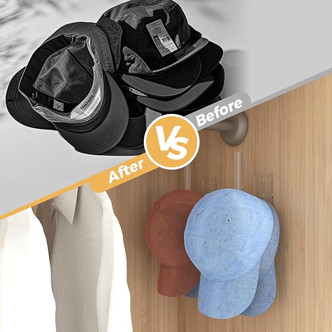 Clear Acrylic Baseball Cap Organizer (2 Pack) - Floating Hat Rack Display Holds 10-15 Hats, L-Shaped Hat Hanger with Adhesive & Screws, Hat Storage for Wall, Door, Closet Decor