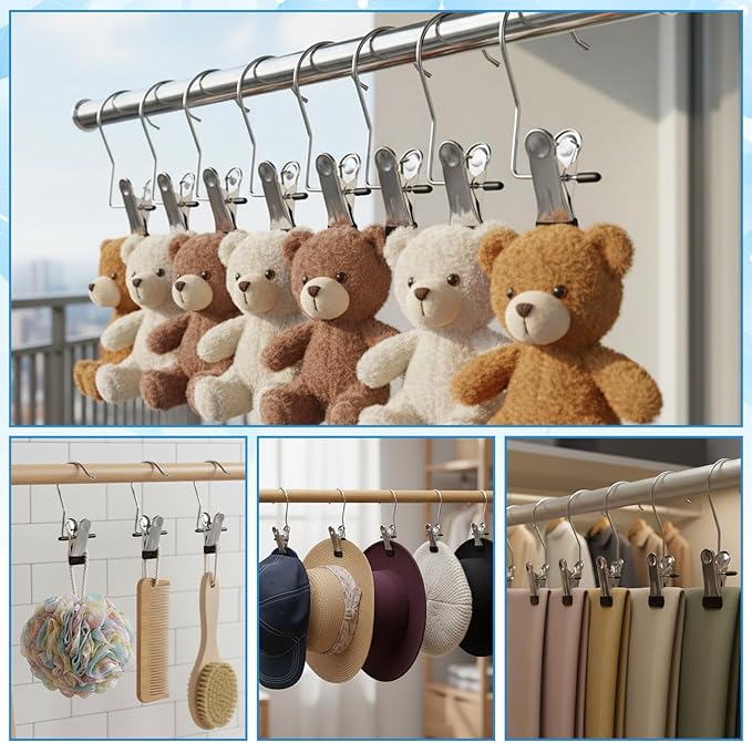 200 Pcs Laundry Hooks Hanging Clips Clothes Pins Closet Hanger Organizer Clamps Socks Towel Clips Heavy Duty Clothespins Bulk Hanger Clip for Closet Travel Pants Socks Handbags