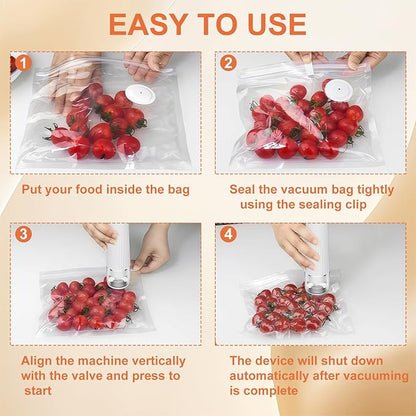 Handheld Vacuum Sealer, Detachable & Easy to Clean, Includes 5 Reusable Bags, Portable Food Saver, Extends Freshness 10x, Auto Power Off, for Kitchen, Travel & Outdoor