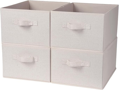 Clothings Collapsible Storage Bins, Foldable Organizers and Storage Baskets Cube Storage Bin for Bedroom Living Room (4 Pack) (Flaxen, 15.4x11.4x7.9inch)