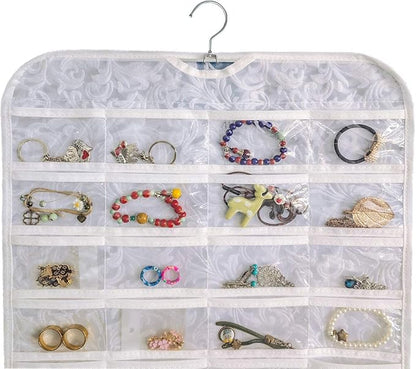 BB Brotrade Hanging Jewelry Organizer,Accessories Organizer,80 Pocket Organizer for Holding Jewelries (White-Embossed)