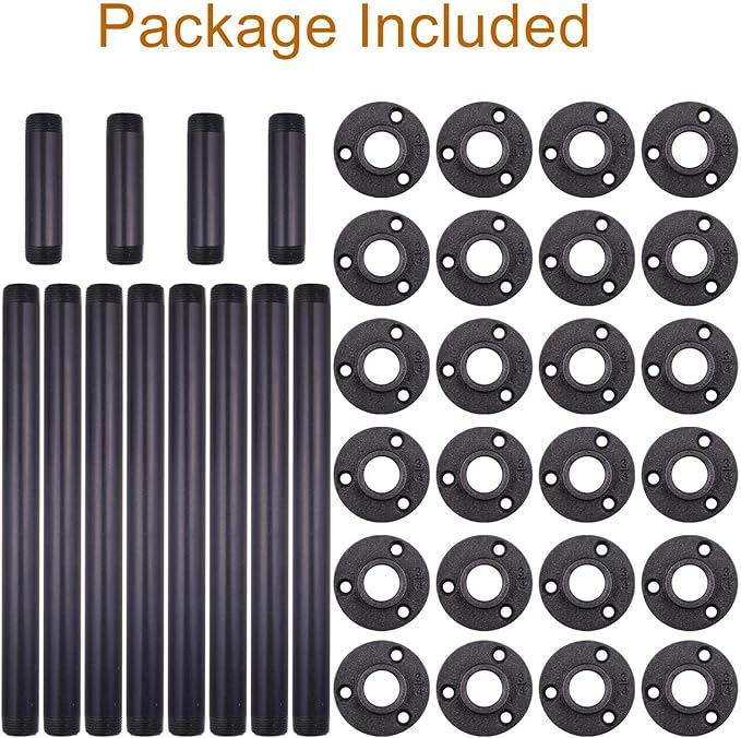 MUZIK 3-Tier Industrial Pipe Table Leg Set, Iron Base Legs Rustic Iron Pipe Shelves for Shoe Rack, Kitchen Rack, Storage Organiser, Bookcase, Wood Planks NOT Included