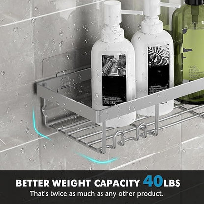 Moforoco Shower Caddy Shelf Organizer Rack, Self Adhesive Black Bathroom Shelves Basket, Home Farmhouse Wall Inside Organization and Storage Decor Rv Accessories, First Camper Apartment Essentials