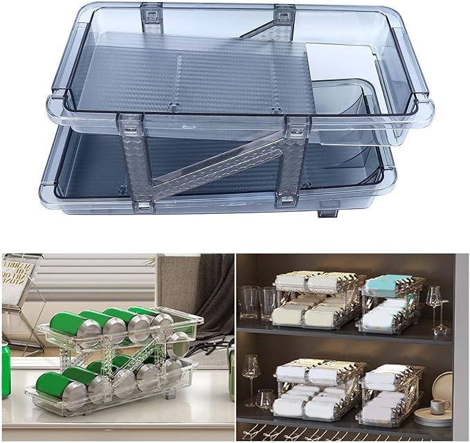 TOPINCN Rolling Beverage Can Holder Dispenser, Organizer Fridge Drink Container Storage for Soda Pantry Soda Can Organizer Automatic Rolling Food Pantry Storage