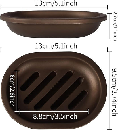 TOPSKY 4 Pcs Soap Dish for Shower, Soap Savers with Drip Tray, Plastic Double Layer Draining Soap Box for Bathroom - Bronze