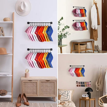 Hat Rack for Wall 24 Baseball Caps Modern Metal Hat Organizer with 24 Clips Hat Holder Wall-Mounted Storage Display for Closet Bedroom Entryway Laundry 2 Pack
