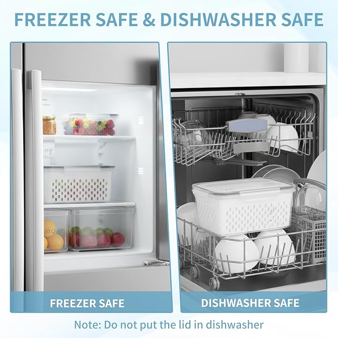 Grape Container for Fridge,3PCS(0.9Qt - 13.5Qt),Leakproof Grape Container with Removable Colander,Dishwasher & microwave safe Produce Containers,Keep Fruits, Vegetables, Meat Fresh Longer