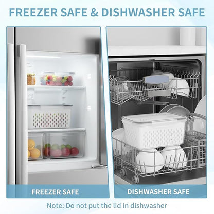 Grape Container for Fridge,3PCS(0.9Qt - 13.5Qt),Leakproof Grape Container with Removable Colander,Dishwasher & microwave safe Produce Containers,Keep Fruits, Vegetables, Meat Fresh Longer