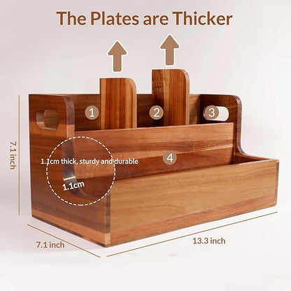Kitchen Utensil Holder for Countertop with 4 Compartments Acacia Large Utensil Holder Wooden Storage for Cooking,Baking,Flatware Tool Kitchen Utensil Organizer. ﻿.