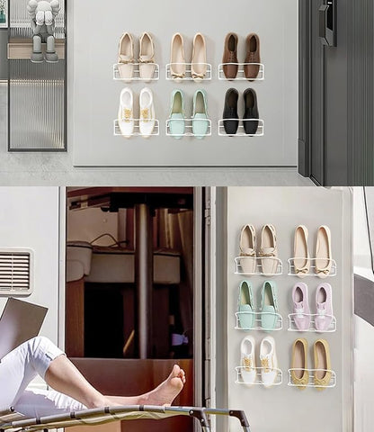 Wall Mounted Shoe Rack 6 Pack, with Sticky Hanging Strips, Metal Wall Shoe Storage, Hanging Shoe Organizer for Door/RV/Wall