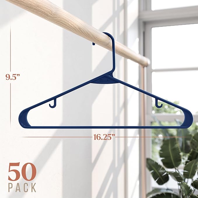 Plastic Hangers 50 Pack Navy - Clothes Hangers - Makes The Perfect Coat Hanger and General Space Saving Hangers for Closet and New Apartment Essentials - Percheros Ganchos para Colgar Ropa Hangars