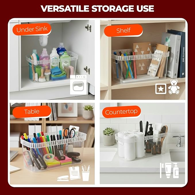 Tribello Narrow Storage Bins – Slim, Clear Plastic Storage Basket, Clear Organizer for Tight Spaces (2 Pack, 15” x 6” x 6”)
