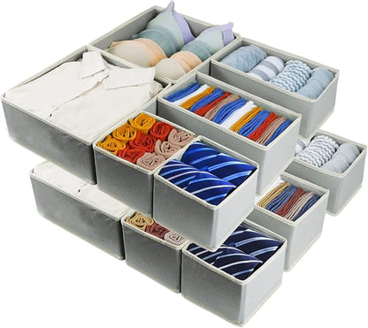 Fordonral 12 Pack Drawer Organizer Clothes, Foldable Fabric Dresser Organizer Closet Organizers and Storage Box for Underwear,Folded Clothes,Baby Clothing,Socks,Bra,Towels,Ties(12 Pack,Gray)