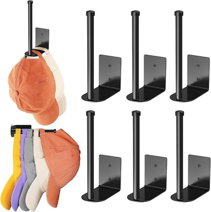 Durmmur 6 Pack Hat Racks for Baseball Caps, Stainless Steel Hat Organizer for Baseball Cap, Hat Holder Storage Organizer, Hat Hanger Strong Adhesive/Wall Drilled for Door, Bedroom, Closet(Black 6 in)