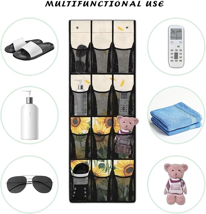 Sunflower Behind Door Shoes Hang Holder Rack,Storage for Small Spaces,Shoes Hanger Storage Organizer Bag for Bedroom Unique Print