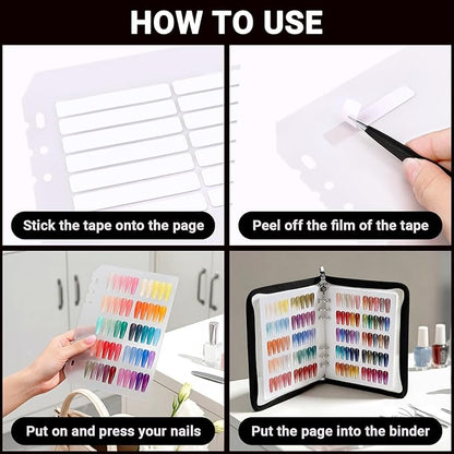 Segbeauty Nail Polish Color Swatches with Zipper, Nail Display Book A5 Binder, Press On Nails Stand with 240 Fake Nails, Polish Swatches Color Display Book Organizer Art Salon Supplies Storage Black