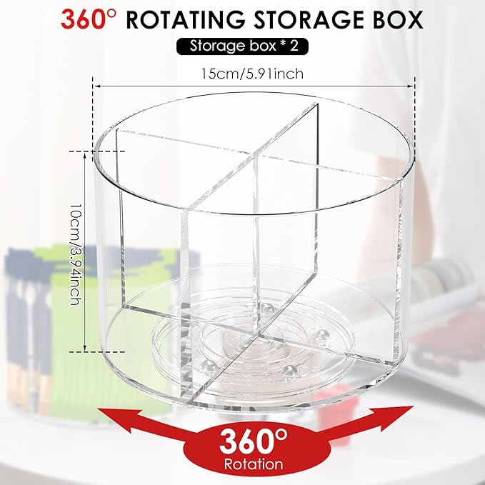 Drink Packet Organizer - Rotating Lazy Susan Organizer, Clear Drinks Mix Packet Holder with 4 Compartments, Water Packet Storage for Counter Top Drink (2PCS)