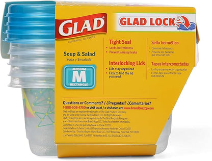 Glad GladWare Design Series Food Storage Containers with Lids, Medium Rectangle BPA Free Plastic for Meal Prep and Lunches, Tight Seal, Microwave and Dishwasher Safe, 24 Oz, 4 Count