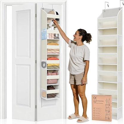 Narrow 6 Tiers Over the Door Hanging Organizer with 6 Mesh Pockets, 11.8” Wide for Narrow Cabinet Doors, French Doors in the Bathroom, Closet, RV, 1-Pack