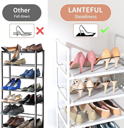 LANTEFUL 10 Tiers Tall Shoe Rack 20-25 Pairs Boots Organizer Storage Sturdy Narrow Shoe Shelf for Entryway, Closets with Hooks, White