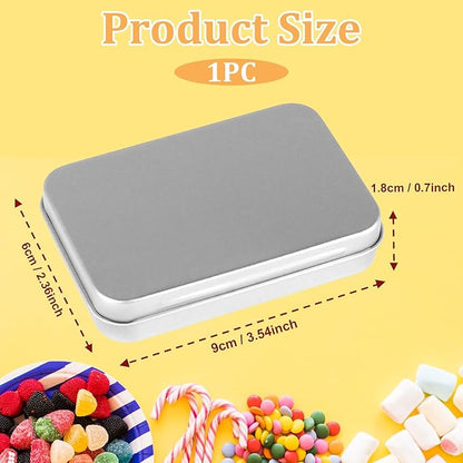 Metal Tins with Lids, Rectangular Small Metal Box with Lid Hinged Tin Box Container with Lid Portable Small Silver Storage Tin Case with Hinged Lids for Home Storage Organizer