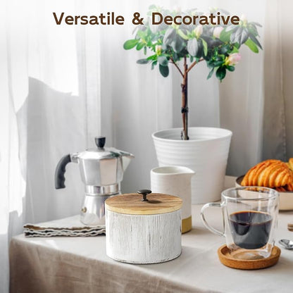 Coffee Filter Holder, Wood Filter Storage Container for Counter, Coffee Bar Accessories for Home Decor, Retro White