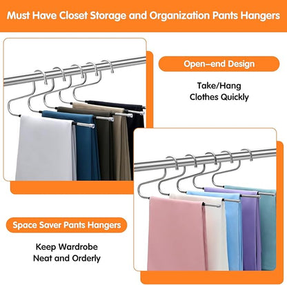 Pants Hangers Space Saving with Open-Ended,Closet Organizers and Storage,10 Pack Non-silp Clothes Hanger for Home Essentials,Dorm Room Essentials for College Students Girls Guys,Hangers for Jeans