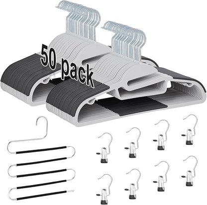 VECELO 50 Pack Coat Hangers, Premium Quality Plastic Suit Clothes Hanger, Non-Slip, Heavy-Duty, S-Shaped Opening, 360º Swivel Hook, Space-Saving for Bedroom Closet