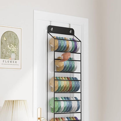 Simple Trending Over The Door Hat Organizer for Baseball Caps, Large Storage 72 Caps Hat Rack for Closet Wall, Deep Pockets Hanging Hat Holder with 2 Hooks, Black