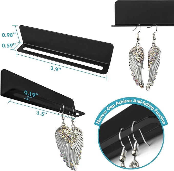 Magnetic & Adhesive Hanging Jewelry Organizers, 4 Pack Small Metal Display Holders of Racks and S Hangers for Necklace Earring Ring Bracelet, Tiny Earring Shelf Mount on Wall Mirror Cabinet Pegboard
