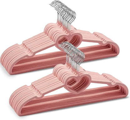 50 Pack Velvet Pink Hangers, Cute Heart Clothes Hangers with 360 Degree Swivel Hook, Non-Slip Thin Felt Hanger for Adult, Coat, Dress, Shirt, Jacket, Pants in Closet