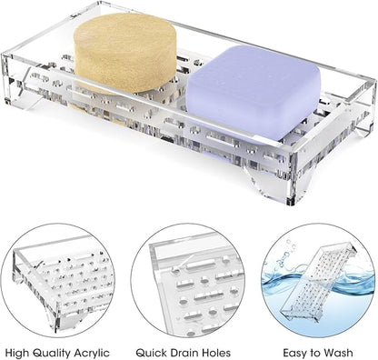 NiHome Self Draining Acrylic Soap Dish Fit for Kitsch, Durable Bathroom & Kitchen Soap Holder with 360° Airflow, Elegant Slotted Design to Keep Soap Bars Dry & Free from Residue, Easy to Clean(Clear)