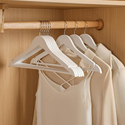 Wooden Colthes Hangers, Nature Color with Shoulder Notches Suitable for Slip Dresses,Shirts, Blouses,Coats,360° Rotating Silver Hook Solid Wood Hanger 20 Pack (White)